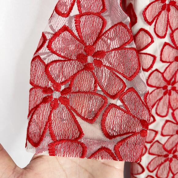 Diane Von Furstenberg 8 Red Sarita Floral Embroidered Sheath Dress 3/4 Sleeve - Picture 6 of 12